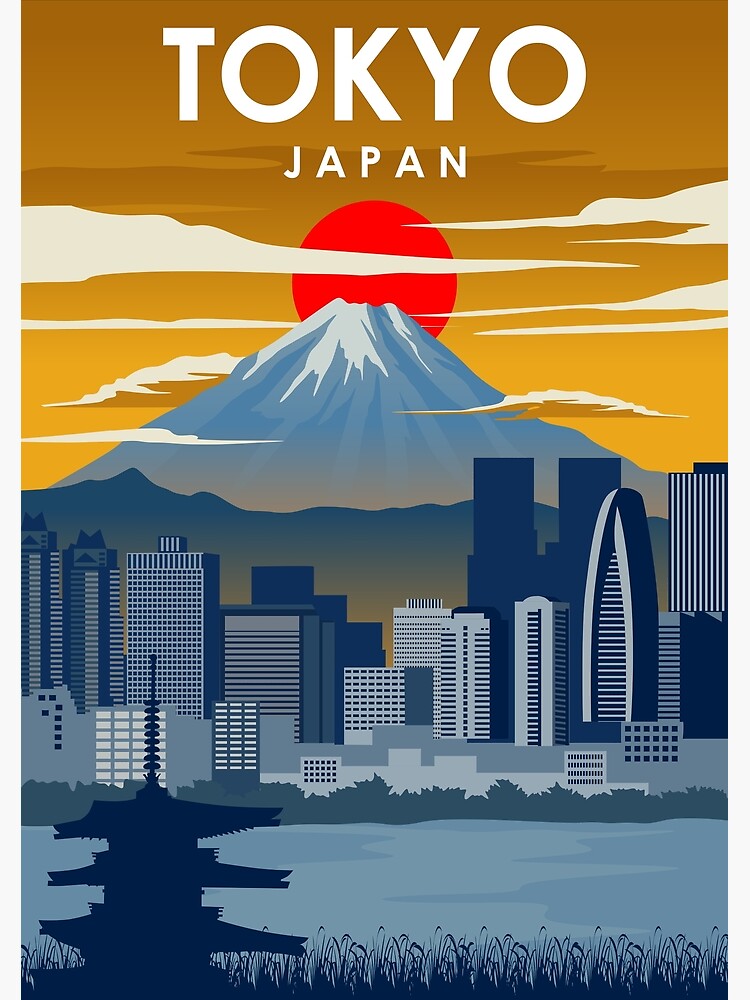 Poster for Sale avec l'œuvre « Japon Tokyo Mont Fuji Cityscape Vintage  Minimal Travel Poster » de l'artiste Jorn van Hezik