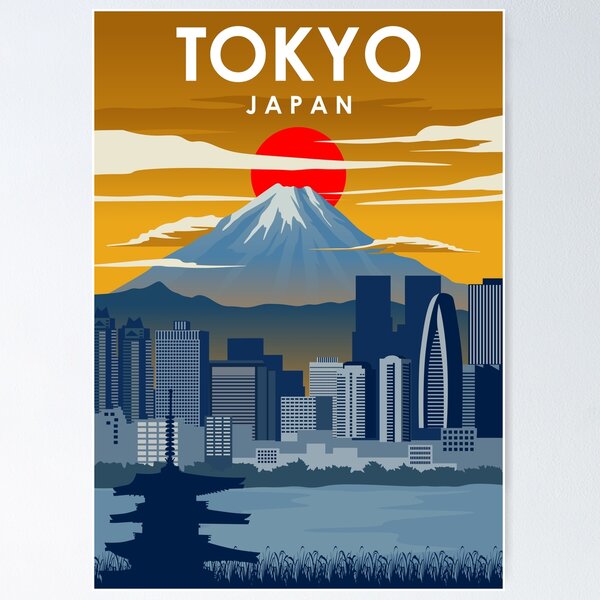 Item preview, Japan Tokyo Mount Fuji Cityscape Vintage Minimal Travel Poster designed and sold by Stadify.