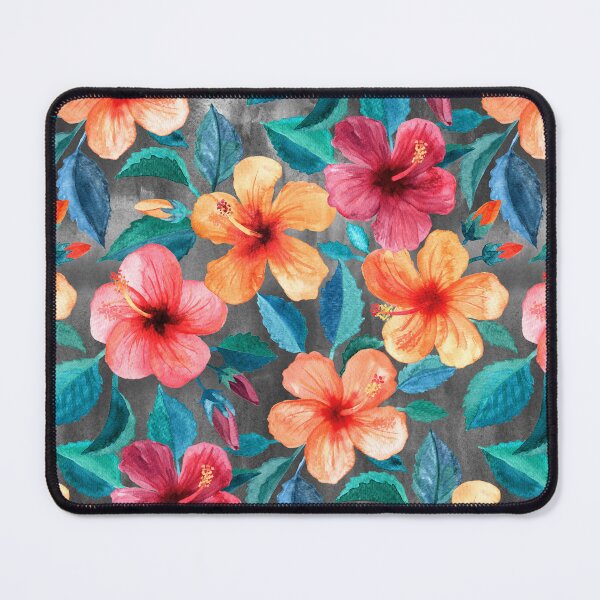 Item preview, Colorful Watercolor Hibiscus on Dark Charcoal designed and sold by micklyn.