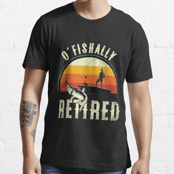 Ofishally Retired Fishing T-Shirt Vintage Retro Retirement Mens Fisherman  Gift