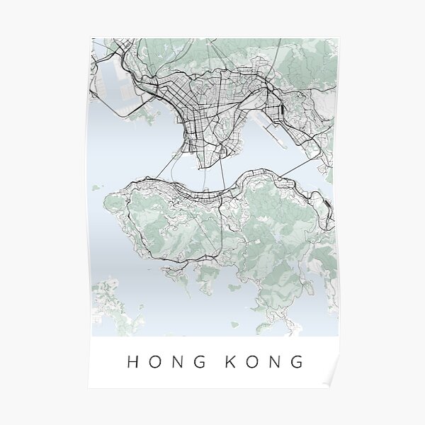 Hong Kong City map minimalist in color with blue and green Poster