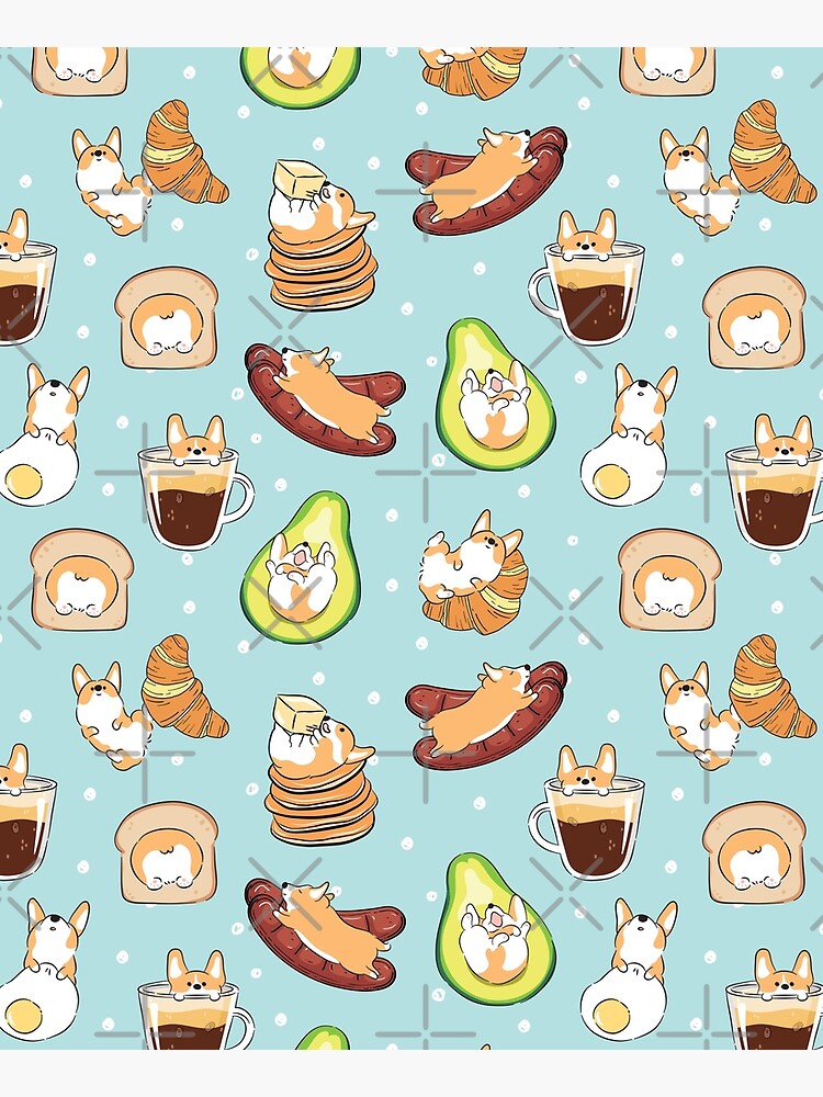 Corgi Breakfast - Blue by Lulupainting