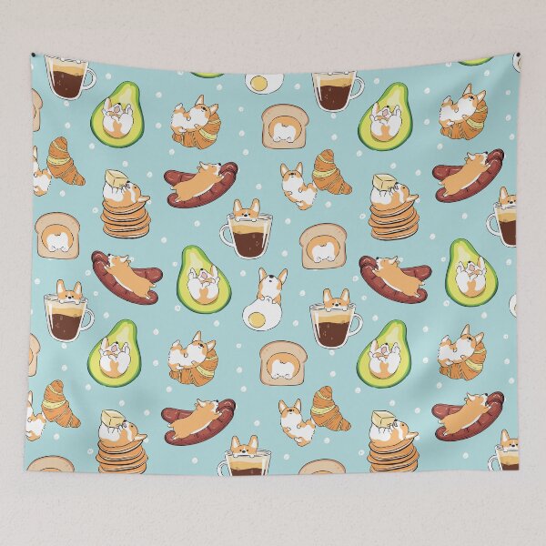 Item preview, Corgi Breakfast - Blue designed and sold by Lulupainting.
