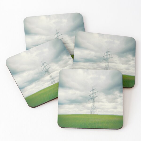 Item preview, High voltage power line in the green field in Germany in the center of a radial blur designed and sold by Ingo Menhard.