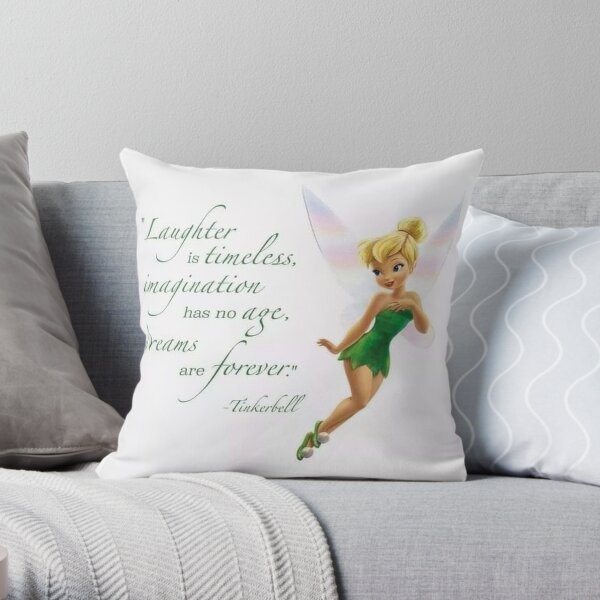 Tinkerbell laughter is timeless Throw Pillow