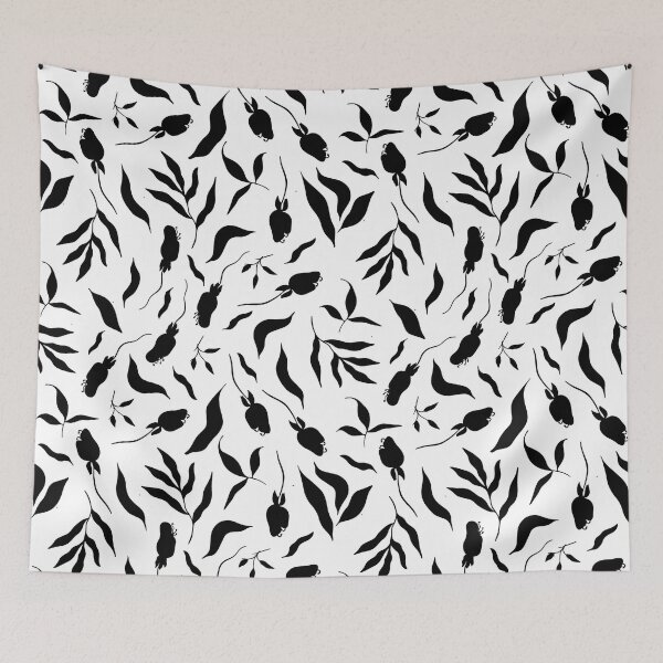 Item preview, Black swirly floral pattern designed and sold by Hoetoons.