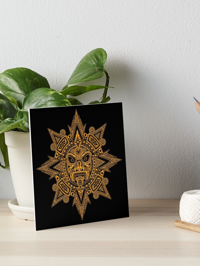 Download Ancient Yellow And Black Aztec Sun Mask Art Board Print By Jeffbartels Redbubble PSD Mockup Templates