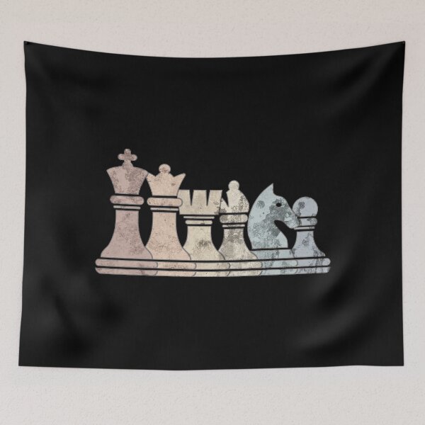 Item preview, Distressed Retro Chess Pieces in a Row Chess designed and sold by Happy Puppy Print On Demand.