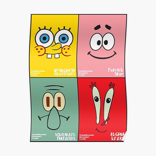 Spongebobpatrickkrabssquidwards Face Meme Collage Poster By Vintagebenjamin Redbubble 