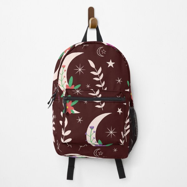 Item preview, Magical Boho floral moon with flowers  on dark brown background  designed and sold by Yasminepatterns .