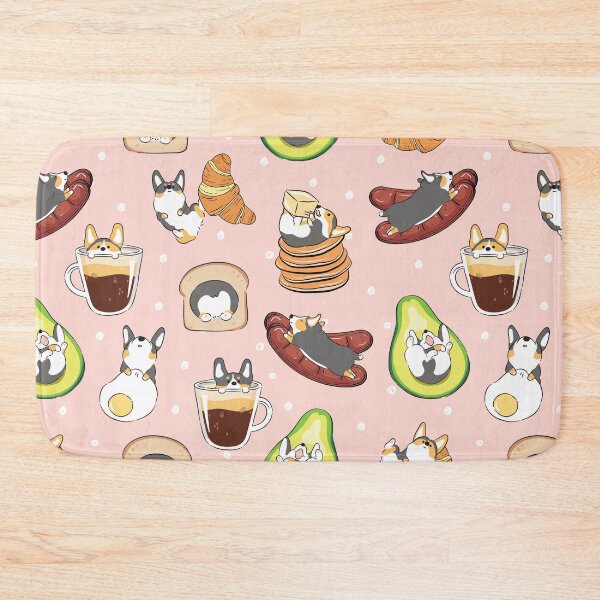 Item preview, Black Tricolor Corgi Breakfast - Pink designed and sold by Lulupainting.