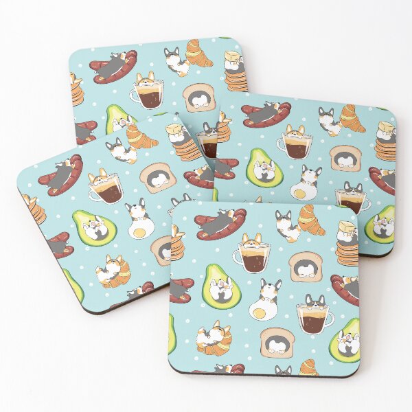 Item preview, Black Tricolor Corgi Breakfast - Blue designed and sold by Lulupainting.