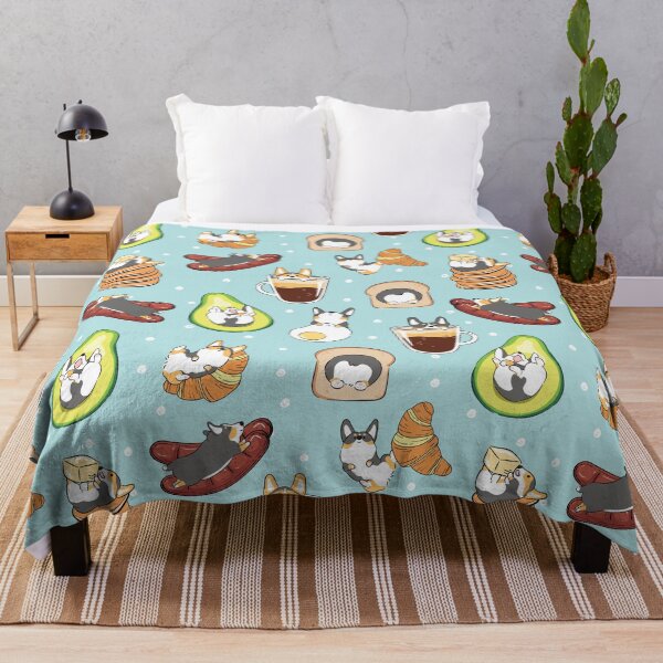 Item preview, Black Tricolor Corgi Breakfast - Blue designed and sold by Lulupainting.