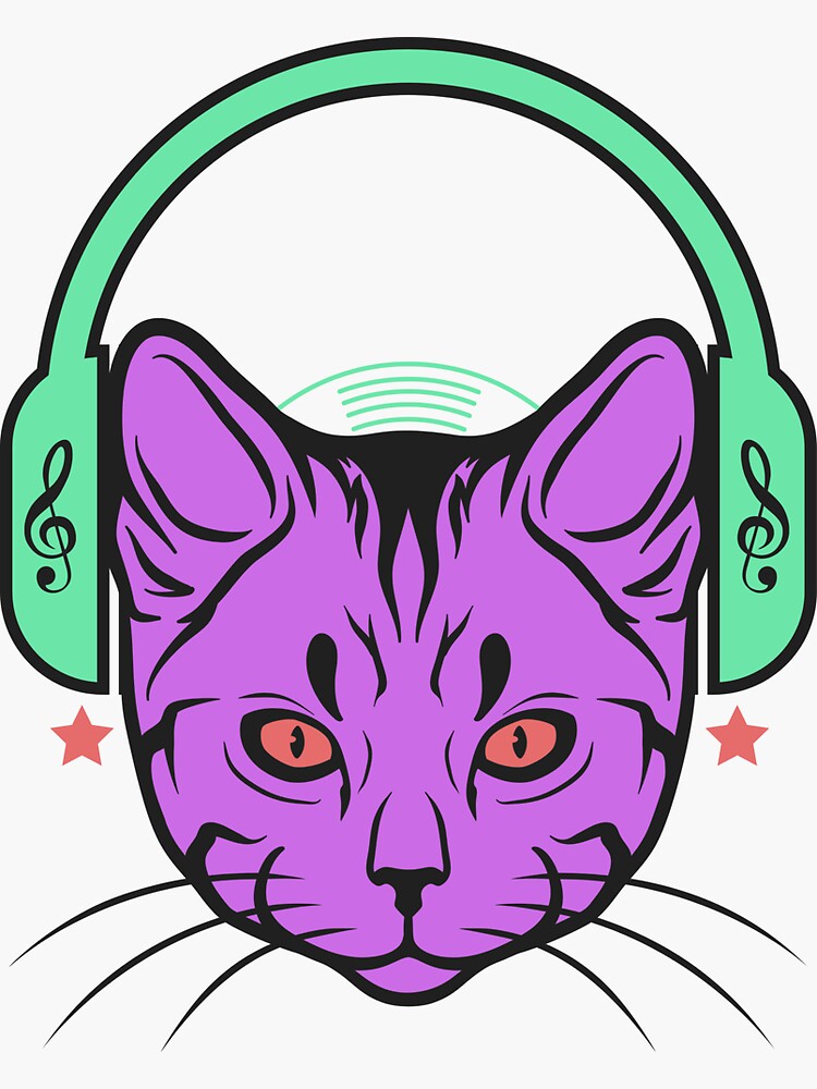 "Cat With Headphones" Sticker for Sale by lovromamic Redbubble