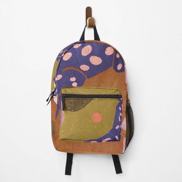Item preview, Purple leopard  with pink artifacts on brown stone with leaves and dots on olive green texturized background designed and sold by InnaMGraphic.