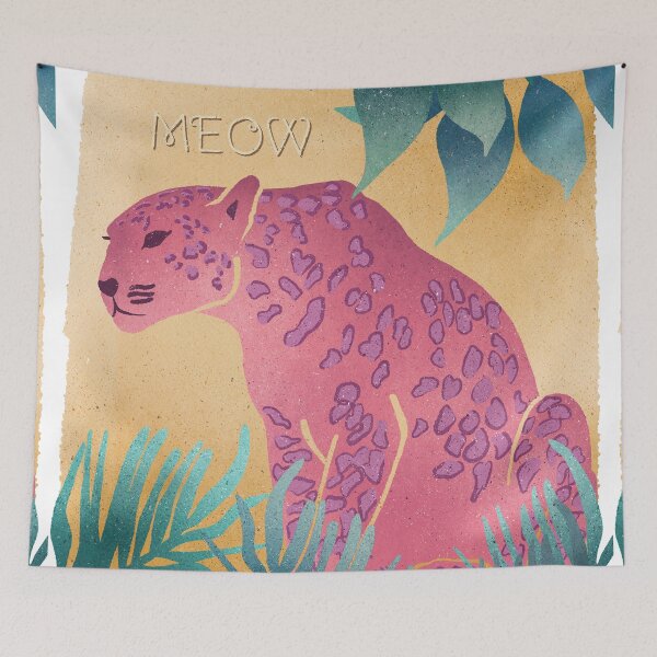 Item preview,  Bright jungle boho collection,pink leopard  with purple dots and green jungle leaves  designed and sold by InnaMGraphic.