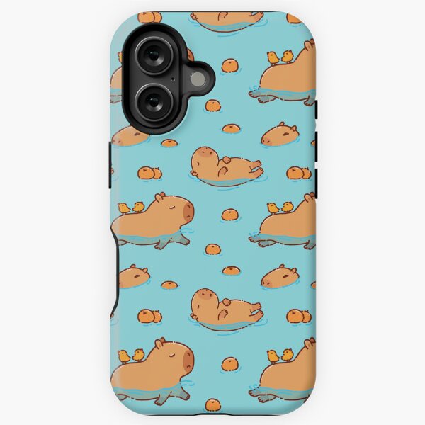 Item preview, Capybara pattern swimming with oranges designed and sold by manydoodles.