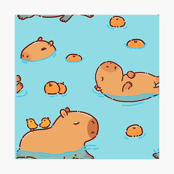 Cute capybara art, illustration seamless pattern Photographic