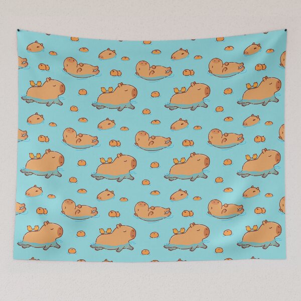 Item preview, Capybara pattern swimming with oranges designed and sold by manydoodles.
