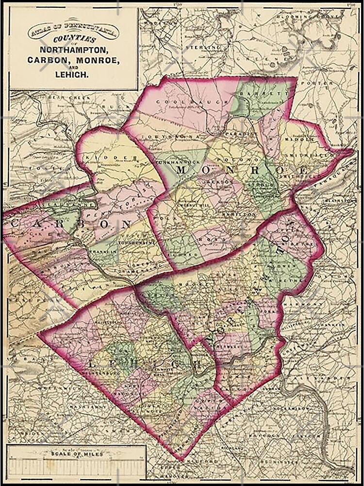 Map Of Lehigh Northampton Carbon Monroe Counties Pennsylvannia Pa Vintage Map Old Maps 3272