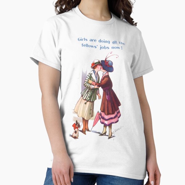 Vista previa del artículo con la obra «¡Las chicas están haciendo todos los trabajos de los becarios ahora! - Sufragistas lesbianas», diseñado y vendido por jacquesi97.