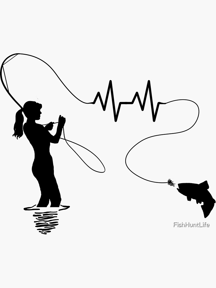 Fly Fishing Woman Trout Fishing Heartbeat Sticker for Sale by FishHuntLife