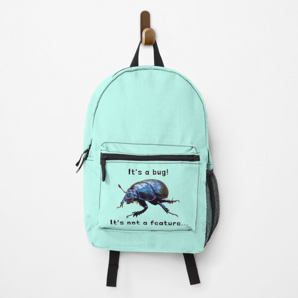 Item preview, "It's a bug! It's not a feature..." Computer scientist meme with forest dung beetle designed and sold by sopfanna.