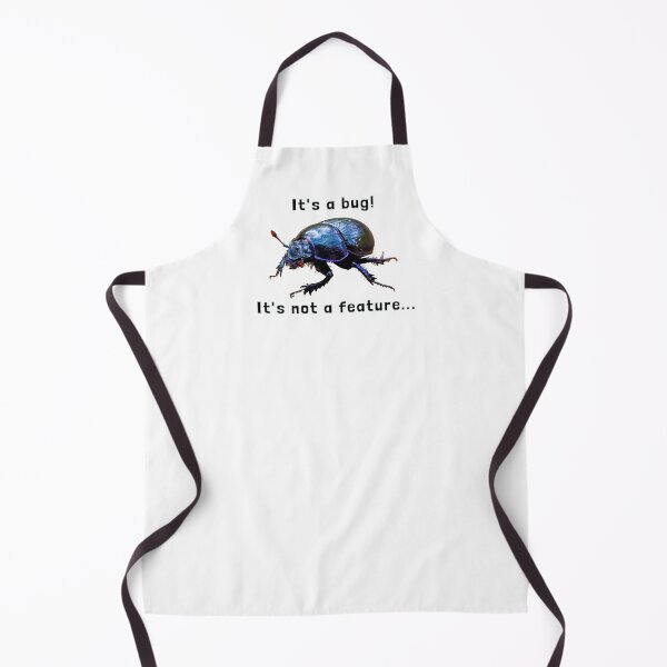 Item preview, "It's a bug! It's not a feature..." Computer scientist meme with forest dung beetle designed and sold by sopfanna.