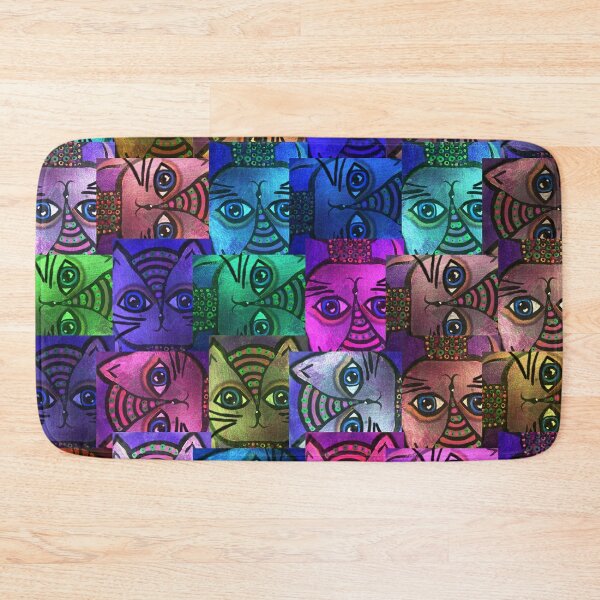 Item preview, RockinMaxi- whimsical cat face pattern in vibrant colors designed and sold by Mary Egan.