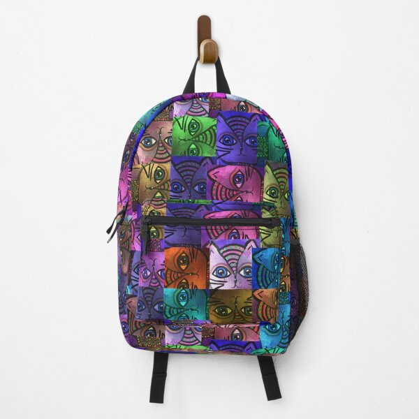 Item preview, RockinMaxi- whimsical cat face pattern in vibrant colors designed and sold by Mary Egan.