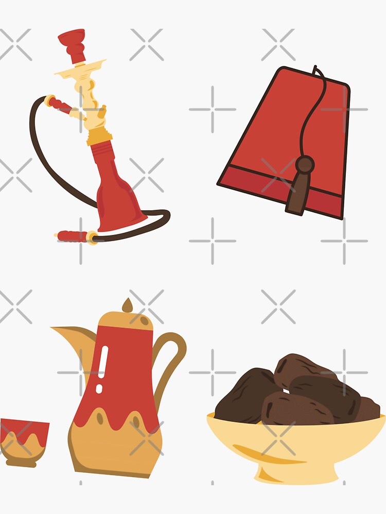 Arabic Food Sweets Tamr Stickers Pack Arabic Tea Tarboosh Hat Dubai Shisha Sticker For Sale