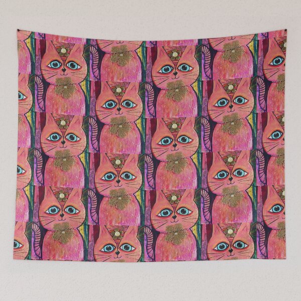 Item preview, Big Maxine is a cute peachy pink cat with sky blue eyes and nice jewelry. designed and sold by Mary Egan.