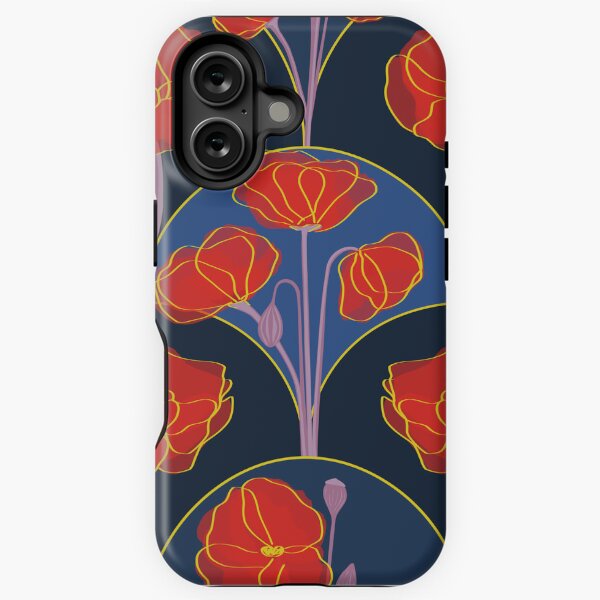 Poppies in blue iPhone Tough Case