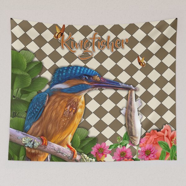 Item preview, Kingfisher with flowers and butterflies designed and sold by koalas1414.