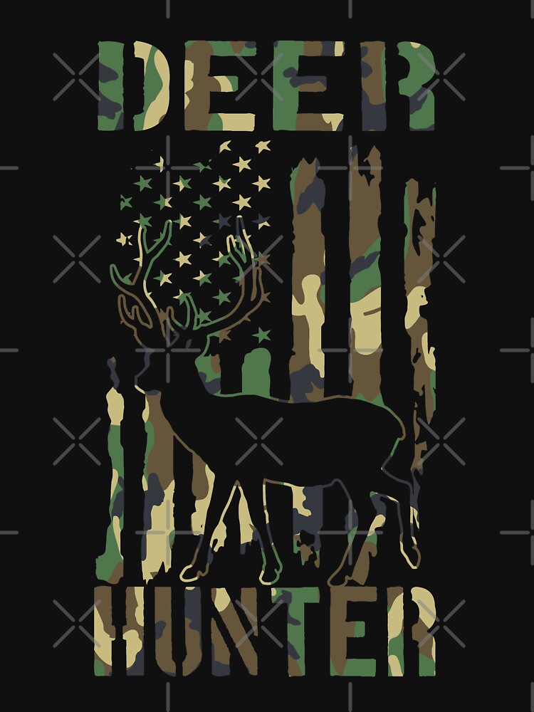 Camo Deer Hunter, Big Buck Deer USA Flag 