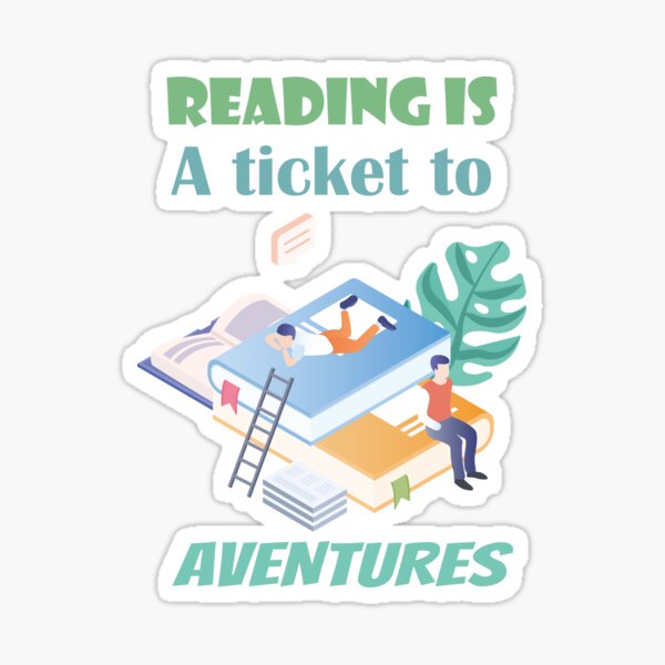 Reading Is A Ticket To Adventure with boys lying on the big books Sticker