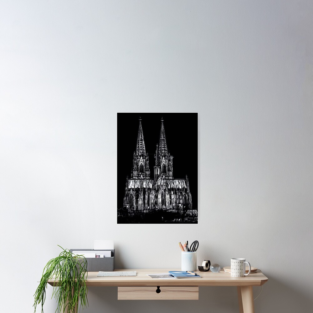Kölner Dom Schmuckset Edelstahl - Halskette & Ohrstecker Schwarz-weiß