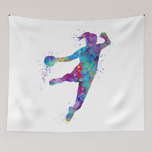 Item preview, Handball Girl Colorful Watercolor Silhouette designed and sold by LotusGifts.