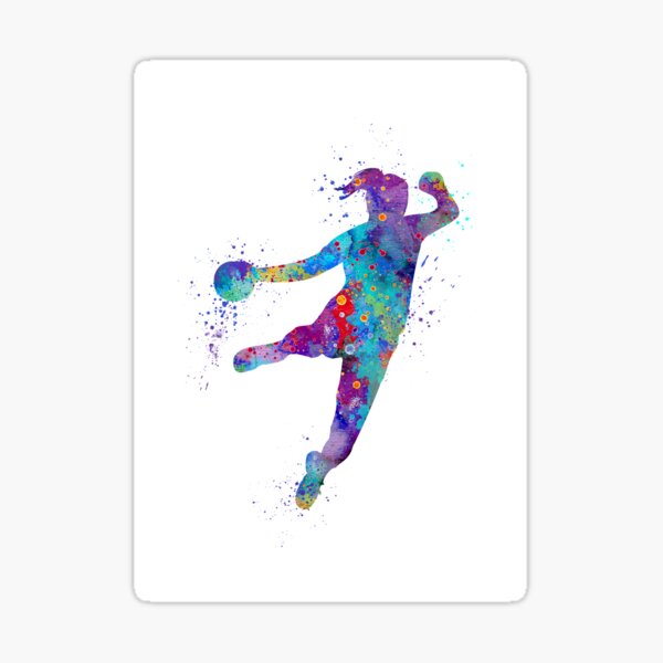 Item preview, Handball Girl Colorful Watercolor Silhouette designed and sold by LotusGifts.