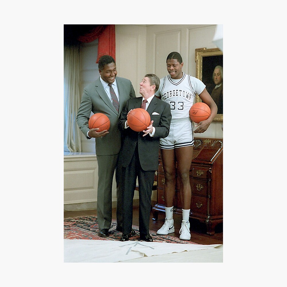 John Thompson with Ronald Reagan, Patrick Ewing Poster