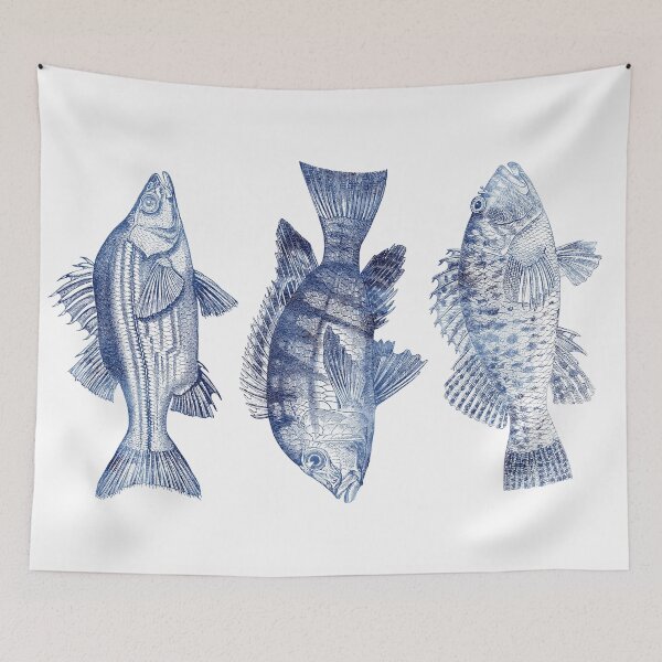 Item preview, 3 Fishes Print Watercolor Navy Blue by Zouzounio Art designed and sold by zouzounioart.