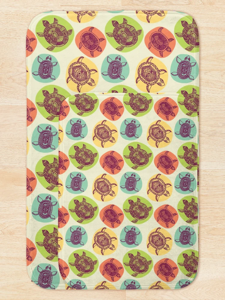 Thumbnail 5 of 6, Bath Mat, Mandala Shell Turtles Pattern designed and sold by EmilyFun.