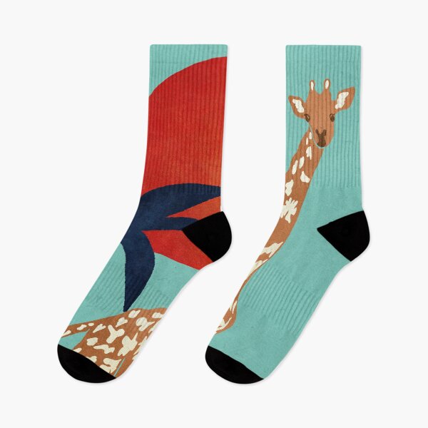 Item preview, Colorful and wield Africa giraffe with palm red sunset on turquoise background,boho collection designed and sold by InnaMGraphic.