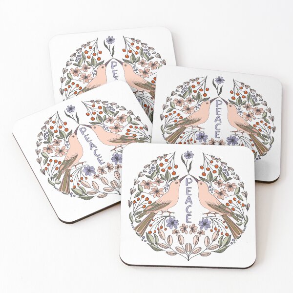 Item preview,  Folksy symmetric Art , Starling birds with Peace flowers and berries, Peace world surrounded by folksy birds and flowers designed and sold by InnaMGraphic.
