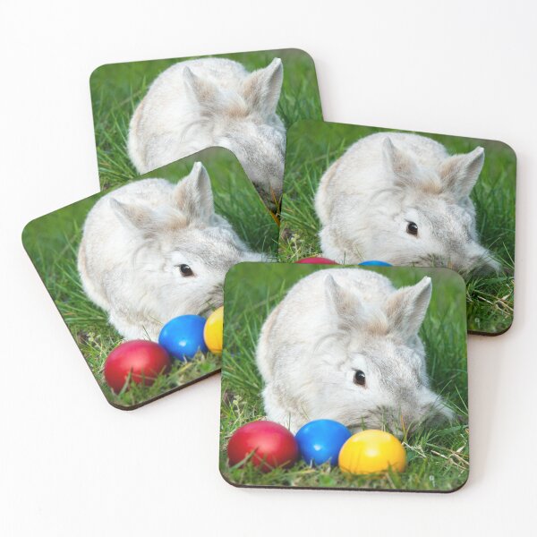 Item preview, White dwarf rabbit and three easter eggs designed and sold by Stefan Rotter.