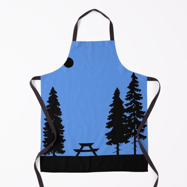 Item preview, Forest is calling, A camping area with picnic table in the middle of the forest silhouette with a black moon or sun designed and sold by PSteinDesign.