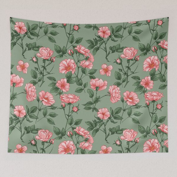 Item preview, Pink roses pattern. Flowers vector color drawing. Jasmine. Briar. Shrub roses and rose hips designed and sold by IrinaVaneeva.
