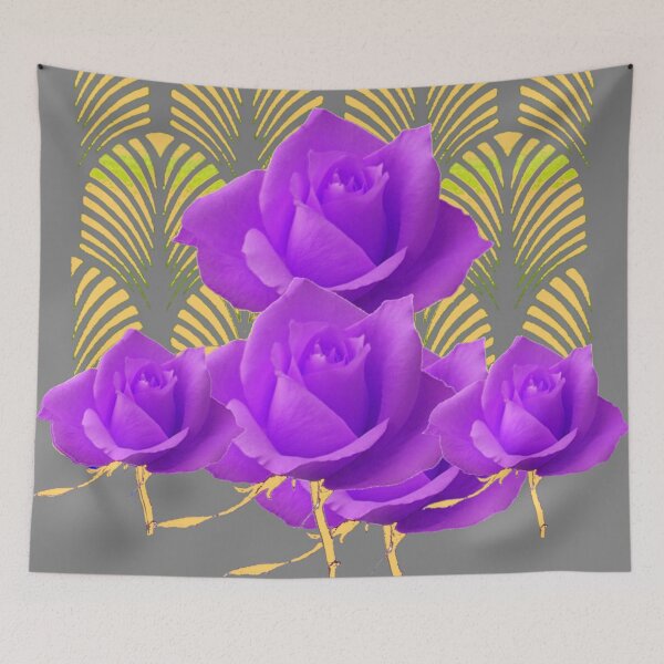 Item preview,   PURPLE ROSES ART DECO GREY GOLD DESIGN   designed and sold by sharlesart.