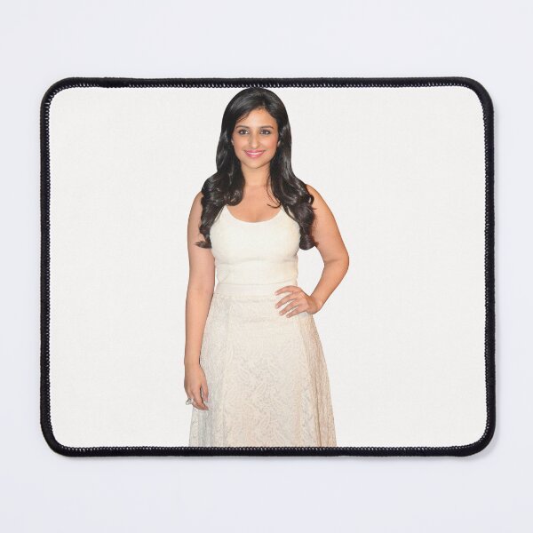 Item preview, Smiling woman wearing white sleeveless scoop, neck dress holding waist, Parineeti Chopra Bollywood Actor, Parineeti Chopra, Desi Lady designed and sold by Shop-ArtGallery.