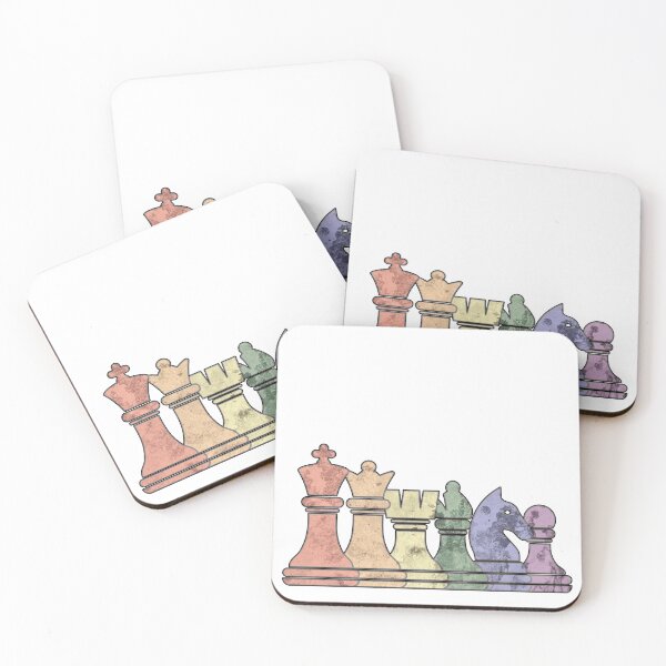 Item preview, Distressed Retro Chess Pieces in a Rainbow Row designed and sold by Happy Puppy Print On Demand.